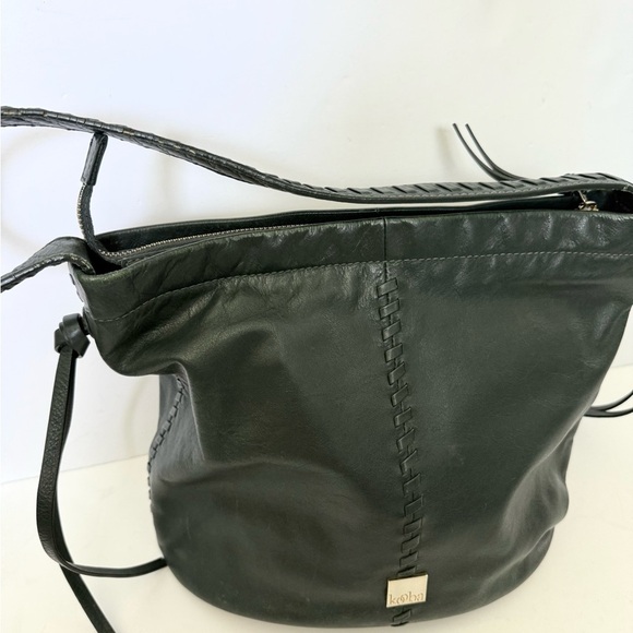 Kooba Limon Leather Hobo Shoulder Bag Braided Boho Bucket Forest Green - Picture 5 of 13